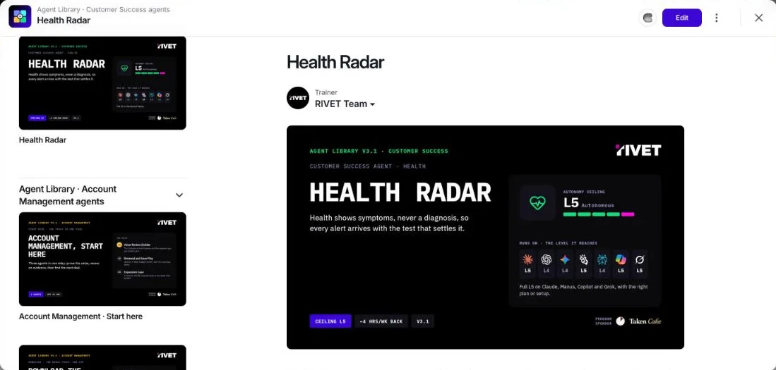 Health Radar lesson page in the RIVET Labs space