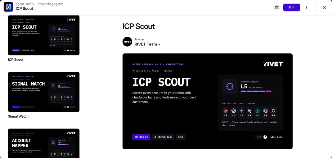 ICP Scout lesson page in the RIVET Labs space